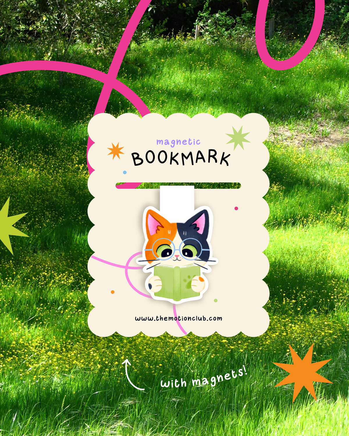 Magnetic Cat Bookmark – “The Bookworm” – For Cat and Book Lovers