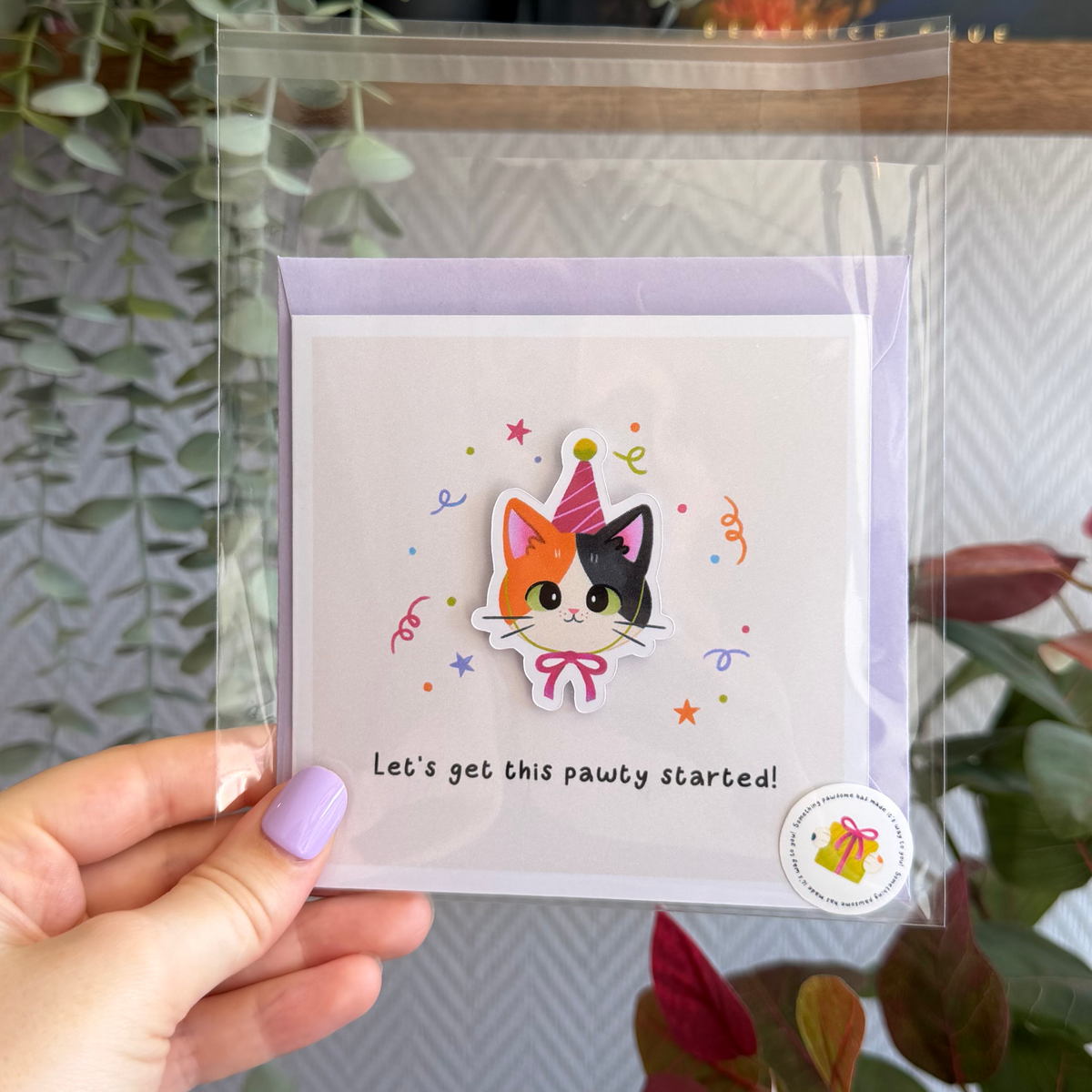 Cat Birthday Card – “The Party Animal” – Let's get this pawty started!