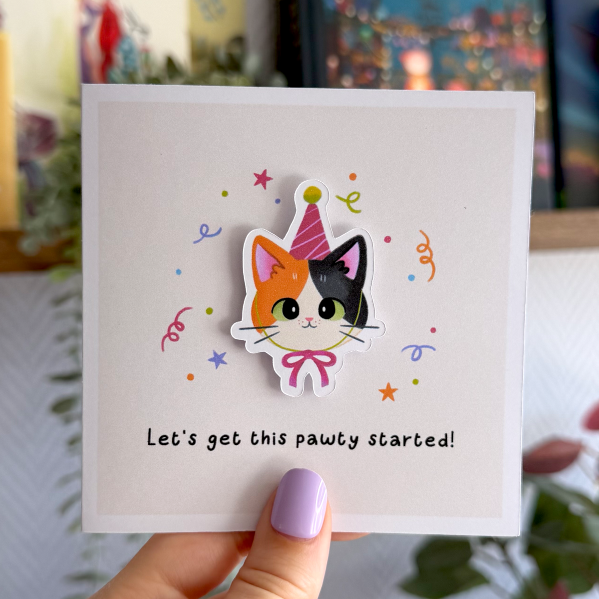 Cat Birthday Card – “The Party Animal” – Let's get this pawty started!