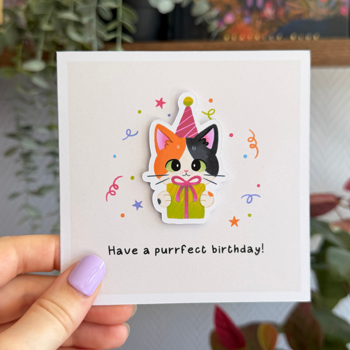 Cat Birthday Card – “The Gift Giver” – Have a Purrrfect Birthday