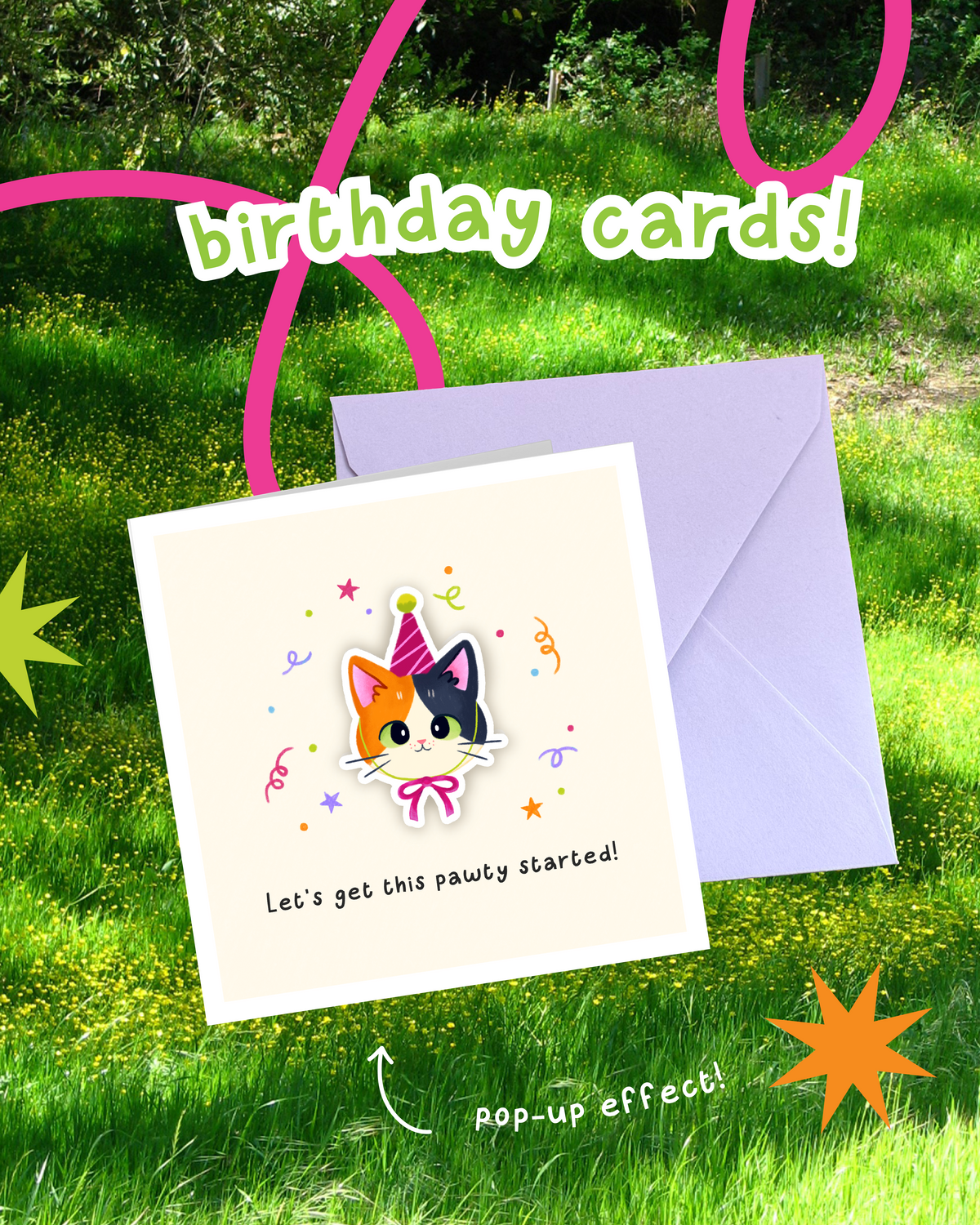 Cat Birthday Card – “The Party Animal” – Let's get this pawty started!